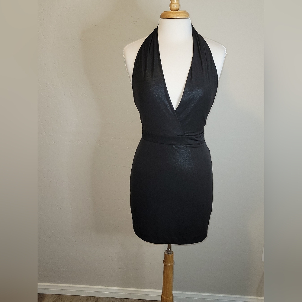 Bebe Black Backless Halter Dress